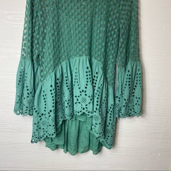 RHUM & RAISIN Teal Eyelet layer Tunic Boho Bohemian M/L - Picture 3 of 11